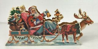 RARE 1950 - 1960 ' s Santa Clause Sleigh Reindeer Moving Plays Music 14 