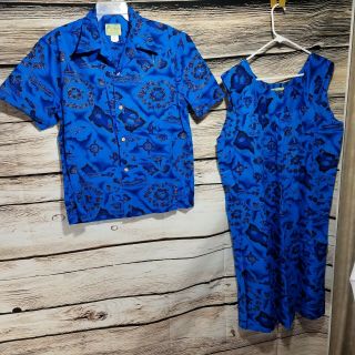 Ui Maikai 2 Piece His Hers Honeymoon Set Shirt Dress Hawaiian Medium 18 Blue