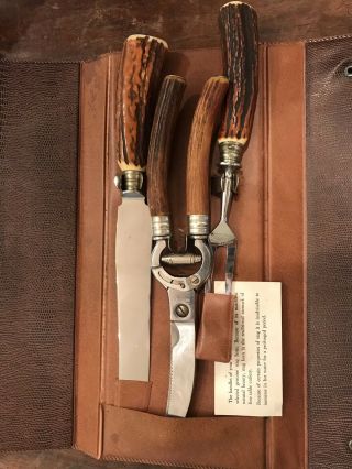 Vintage 3 Piece Cutlery Steward Carving Set With Stag Horn