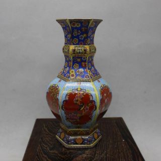 Qing Dynasty Yongzheng Colour Enamelsflower And Bird Pattern Hexagon Vase