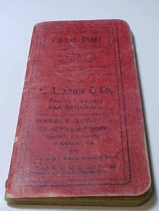 1907 Pocket Diary From C.  A.  Snow & Co.  Patent Lawyers And Solicitors