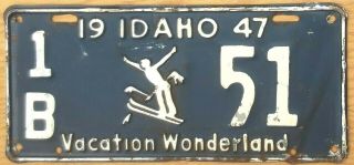 1947 Idaho License Plate Number 51 Tag - Skier