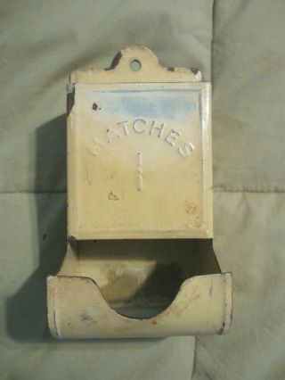 Vintage Tin Metal Wall Mount Match Box Stick Matches Holder,