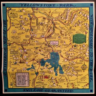 Hysterical Map Of Yellowstone Park Jolly Lindgren 1948 Envelope
