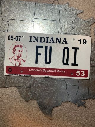 Indiana (in) Lincoln’s Boyhood Home Vanity License Plate “fu Qi” New&rare