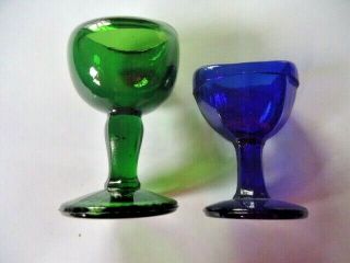 Vintage John Bull Green Glass Eye Wash Cup 1917 Patent Date Plus Cobalt Blue Cup