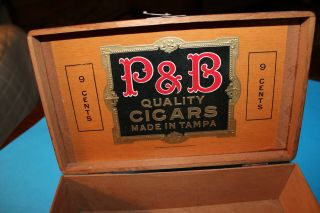 Wood Cigar Box: P & B Quality Cigars Made In Tampa Date Unknown 3