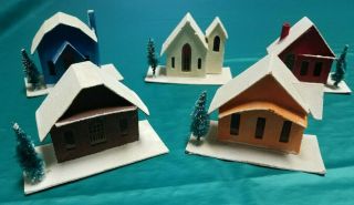 Vintage 1950s Putz Houses Christmas Village Paper Mache Cardboard Made Japan (5)