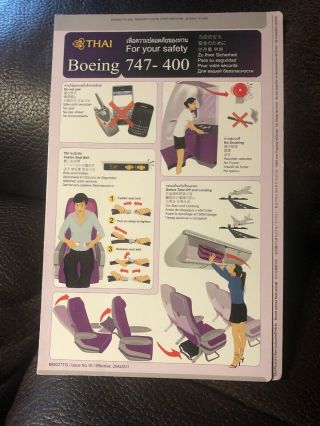 Thai Airways Boeing 747 - 400 Safety Card August 2011