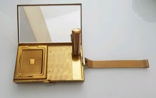 Vintage Gold Tone Compact Makeup Case With Lipstick Holder.  Ladys Grooming.  Kit