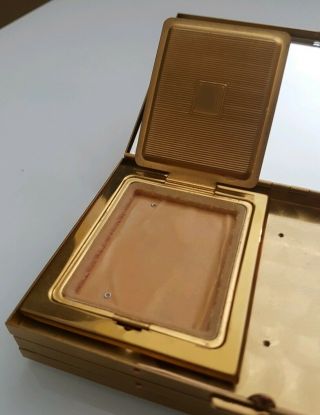 Vintage Gold Tone Compact Makeup Case with lipstick holder.  Ladys Grooming.  Kit 4