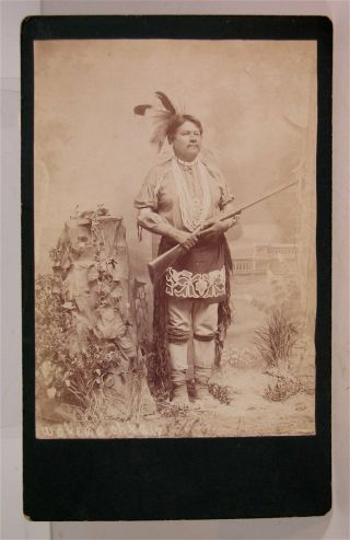 1890 Native American Otoe Indian Brave Cabinet Card Photo Of Wakewachkaw W/ Gun