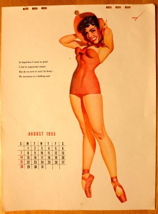 1955 George Petty Pin - Up Calendar Page August