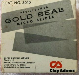 Microscope Glass Slides Vintage Box 3 " X1 " Gold Seal Clay Adams Pre - Cleaned 3010