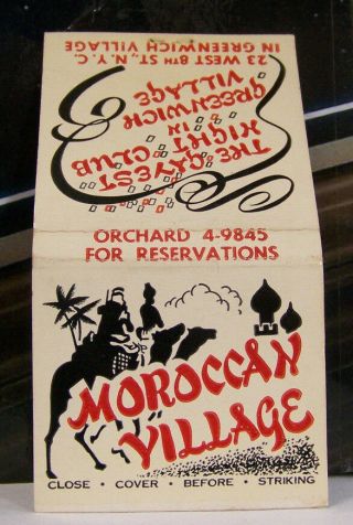 Rare Vintage Matchbook Cover W1 York City Greenwich Village Moroccan 8th