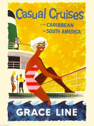 Caribbean South America Cruises Oceanliner Vintage Travel Advertisement Poster