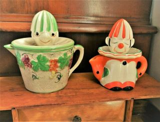 Vintage Ceramic Clown Reamers Set Of 2 Whimsical Juicer Kitchen Collectible 30 