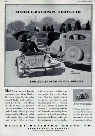 1938 Harley Davidson " Servi - Cars " Police Motorcycle Print Ad