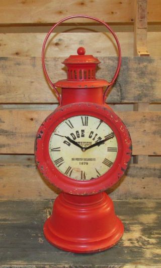 Red Railroad Lantern Clock Dodge City For Desk/table/shelf/fireplace Mantel