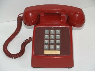 Vintage Push - Button Desk Telephone Pacific Bell Dark Red