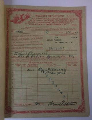 Series of 1936 Order Forms for Opium,  U.  S.  Internal Revenue St.  Johnsville,  N.  Y. 4
