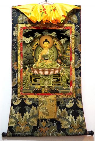 35 Inch Natural Mineral Color Tibet Buddhist Thangka Painting - Leader Shakyamuni