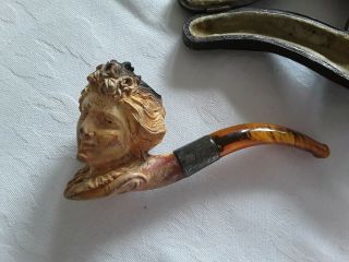 Antique Meerschaum Pipe Carved Lady In Case