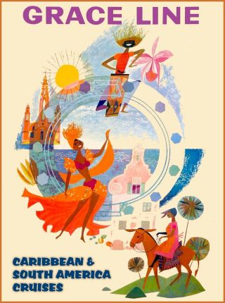 Grace Line Caribbean Island Cruise Vintage Travel Advertisement Art Poster Print