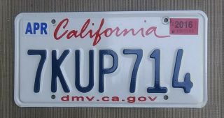 California License Plate Embossed Passenger Expired Apr 2016 Number 7kup714