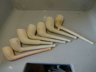 Seven Plain Tobacco Pipes Clay Tobacco Pipes
