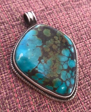 Large Oval Turquoise Pendant W/ Silver Zodiac Animal For Dharma
