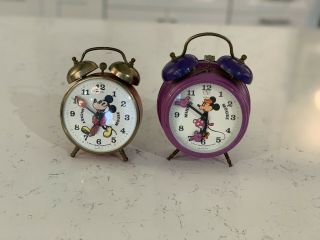Disney Vintage Mickey Mouse & Minnie Mouse Alarm Clocks Walt Disney