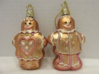 Inge Glas Gingerbread Boy & Girl Blown Glass Christmas Ornaments - 4 "