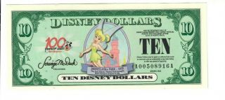 Disney Dollars $10 Series 2002 Aa Tinker Bell Crisp Gem A00508916a 6 Digits