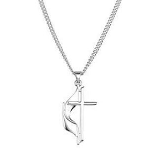 United Methodist Cross Sterling Silver Pendant Necklace Religious Medal 3/4 "
