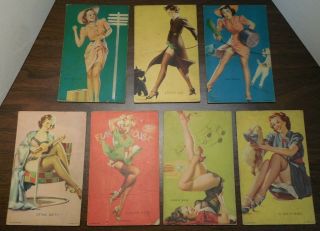 Vintage - Mutoscope - Pin - Ups - 7 Different Cards - All Unsigned