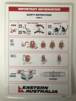 Eastern Australia (qantas) De Havilland Dash 8 Airline Passenger Safety Card