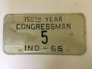 1966 Indiana License Plate Us Congressman Congress Representative 5 Political