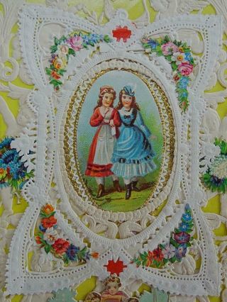 Victorian Paper Lace Antique Greeting Card Valentine Printed Girls Children 2