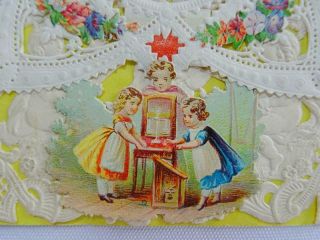 Victorian Paper Lace Antique Greeting Card Valentine Printed Girls Children 4