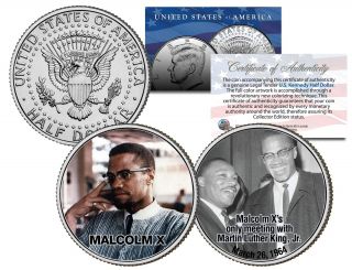 Malcolm X Colorized Jfk Half Dollar U.  S.  2 - Coin Set With Mlk Martin Luther King