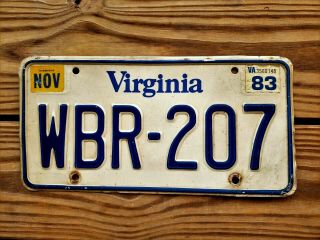 1983 Virginia License Plate Tag Number Wbr 207 Vintage Va