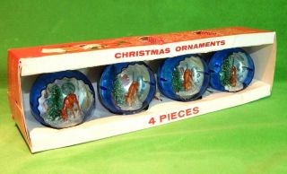 4 Vintage Jewel Brite Plastic Diorama Christmas Tree Ornaments 5