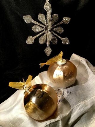 (3) Vintage Kugel Style - Silver Heavy Mercury Glass & Crystal Bugle Bead Ornament