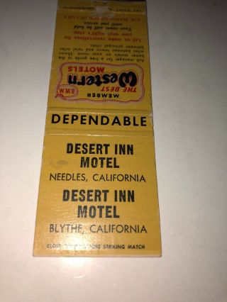 Vintage Matchbook Cover Desert Inn Motel Needles/ Blythe California