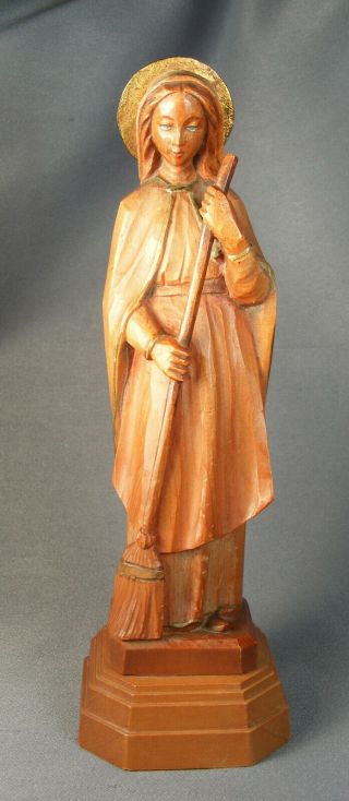 Rare Vintage Hand Carved Wood Madonna Of The Broom Figurine Italy W/orig Tags
