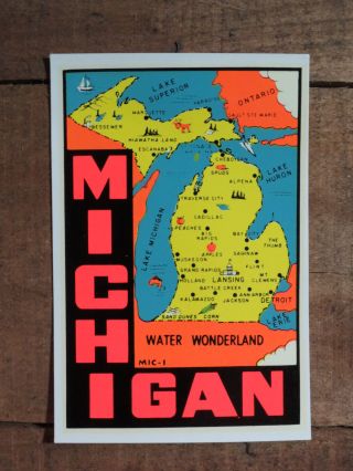 Vintage Michigam Mic - 1 Map State Travel Souvenir Water Decal