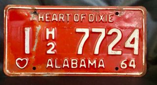 1964 Alabama Truck License Plate 1 H2 7724 Vintage Cond 54 Years Old