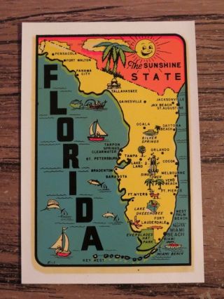 Vintage Florida Fl Map State Travel Souvenir Luggage Window Decal