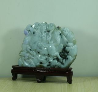 Cert ' d Untreated 3 Color Nature jadeite Jade Sculpture wealth God Horse q75307H 6